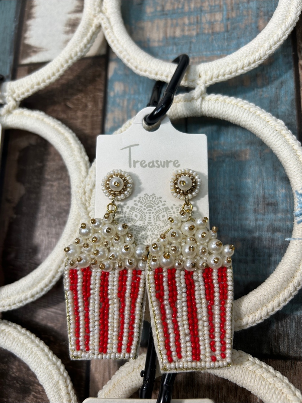 Treasure Red & White Beaded Popcorn Dangle Earrings